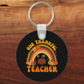 Retro One Thankful Teacher Thanksgiving Herfst Man Sleutelhanger (Voorkant)