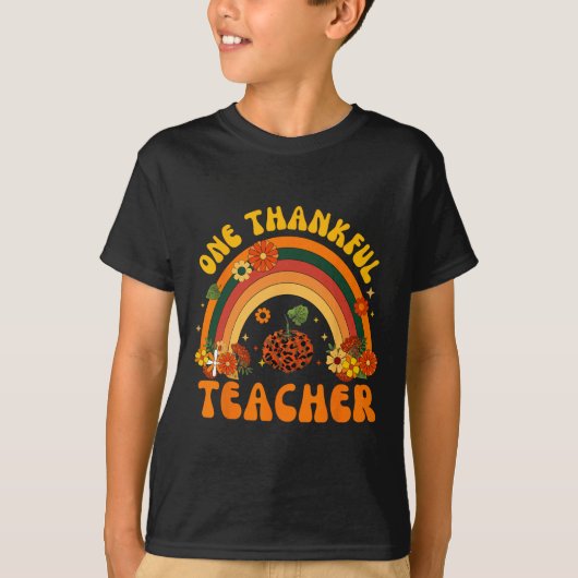 Retro One Thankful Teacher Thanksgiving Herfst Man T-shirt (Voorkant)