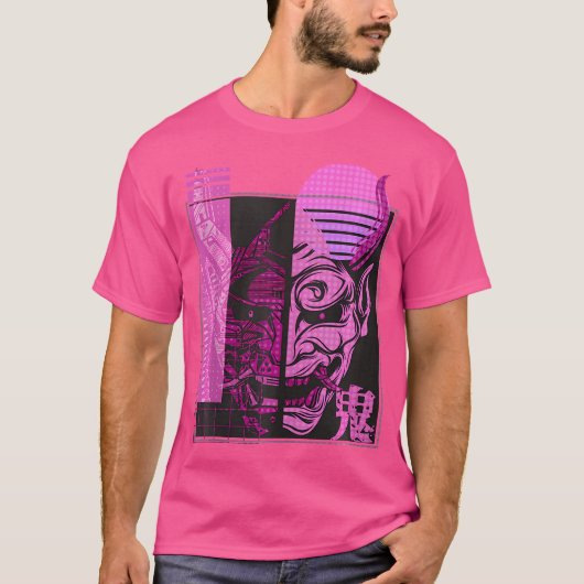 Retro Oni Cyberpunk Samurai Arts Bushido Warrior T-shirt (Voorkant)