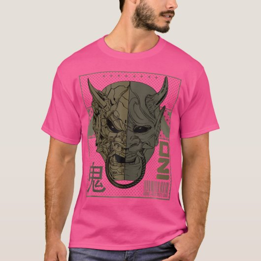 Retro Oni Cyberpunk Samurai Arts voor Bushido Warr T-shirt (Voorkant)