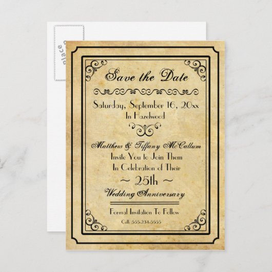 Retro ontwerp opslag de datum ansichtkaart aankondigingskaart (Voorkant / Achterkant)