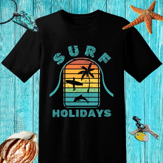 Retro ontwerp "Surven Feestdagen" met surfer en ha T-shirt