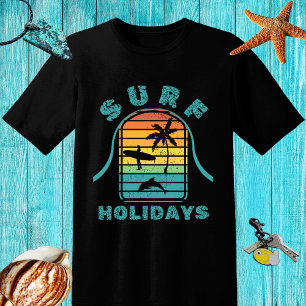 Retro ontwerp "Surven Feestdagen" met surfer en ha T-shirt