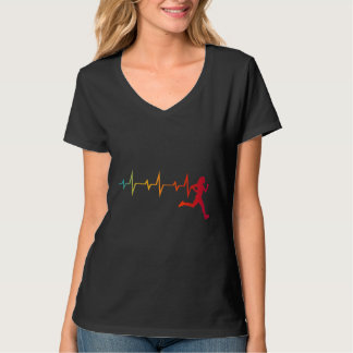 Retro ontwerp voor vrouwen lopers heartbeat t-shirt