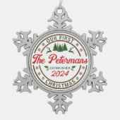 Retro onze eerste kerst getrouwde bruiloft naam tin sneeuwvlok ornament (Voorkant)