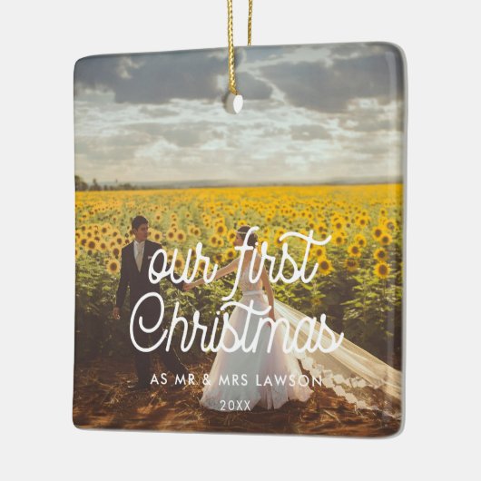 Retro onze eerste kerstfoto keramisch ornament (Links)