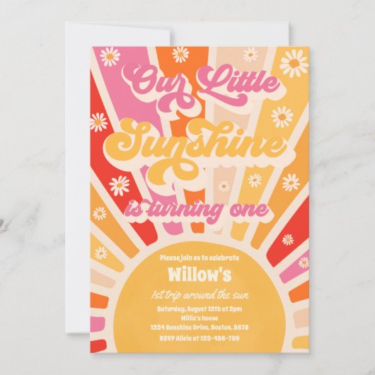 Retro onze kleine zonneschijn 1e verjaardag kaart (Voorkant)