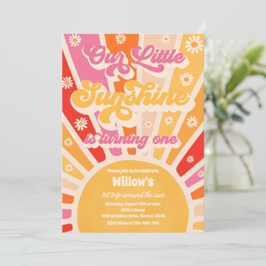 Retro onze kleine zonneschijn 1e verjaardag kaart (Staand voorkant)