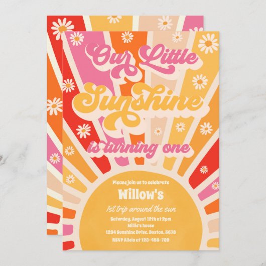 Retro onze kleine zonneschijn 1e verjaardag kaart (Voorkant / Achterkant)