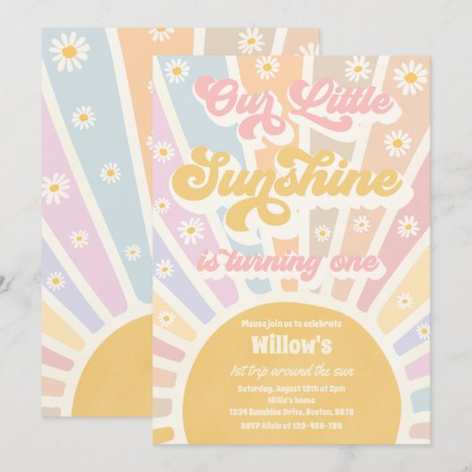 Retro onze kleine zonneschijn 1e verjaardag kaart (Voorkant / Achterkant)
