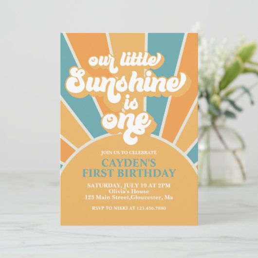 Retro Onze Kleine Zonneschijn Jongen Eerste Verjaa Kaart (Staand voorkant)