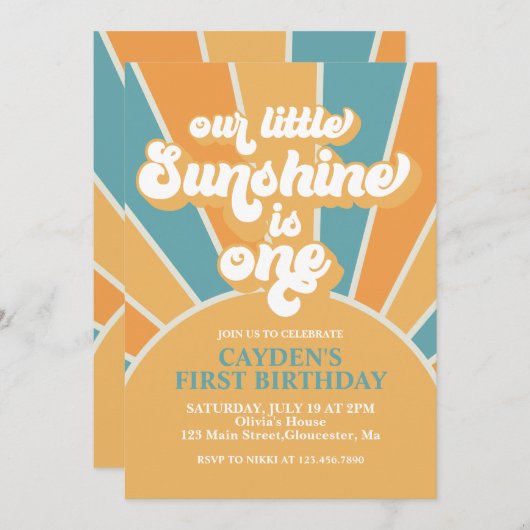 Retro Onze Kleine Zonneschijn Jongen Eerste Verjaa Kaart (Voorkant / Achterkant)