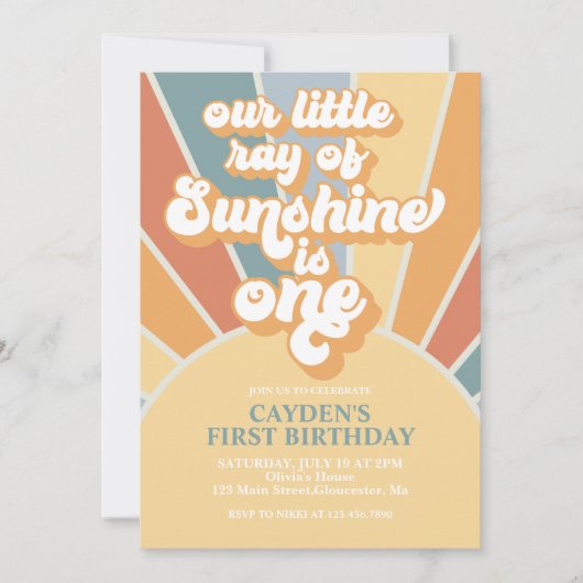 Retro onze kleine zonnige jongen uitnodigen kaart (Voorkant)