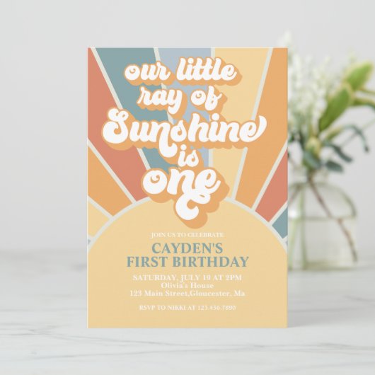 Retro onze kleine zonnige jongen uitnodigen kaart (Staand voorkant)