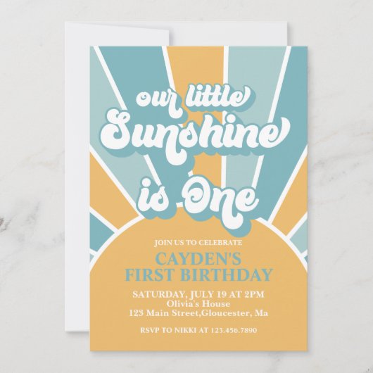 Retro onze kleine zonnige jongen uitnodigen kaart (Voorkant)