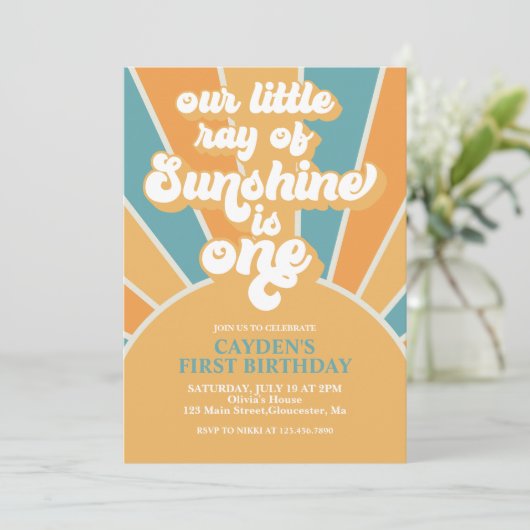 Retro onze kleine zonnige jongen uitnodigen kaart (Staand voorkant)