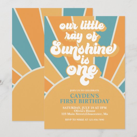 Retro onze kleine zonnige jongen uitnodigen kaart (Voorkant / Achterkant)