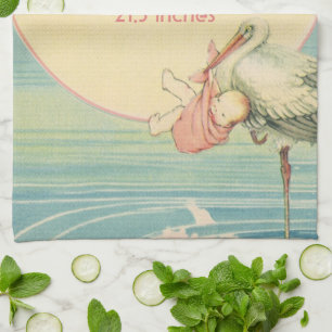 Retro Ooievaar Baby Meisje Dekentje, Welkom op de  Theedoek