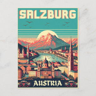Retro Oostenrijk hoofdstad Salzburg skyline Briefkaart