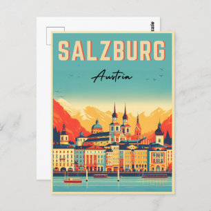 Retro Oostenrijk hoofdstad Salzburg skyline Briefkaart