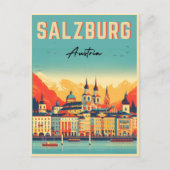 Retro Oostenrijk hoofdstad Salzburg skyline Briefkaart (Voorkant)