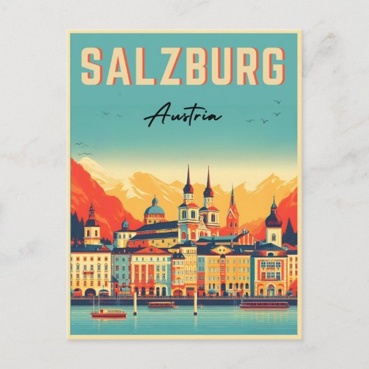 Retro Oostenrijk hoofdstad Salzburg skyline Briefkaart (Voorkant)