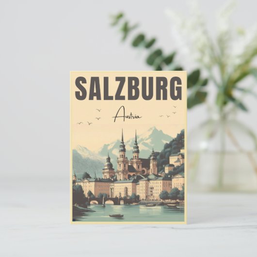 Retro Oostenrijk hoofdstad Salzburg skyline Briefkaart (Staand voorkant)