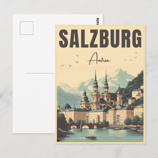 Retro Oostenrijk hoofdstad Salzburg skyline Briefkaart (Voorkant / Achterkant)