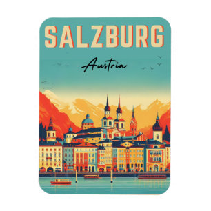 Retro Oostenrijk hoofdstad Salzburg skyline Magneet