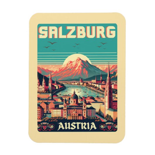 Retro Oostenrijk hoofdstad Salzburg skyline Magneet (Verticaal)