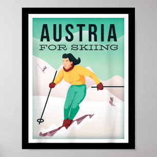 Retro Oostenrijk Skimotief met ski- en skistokken Poster