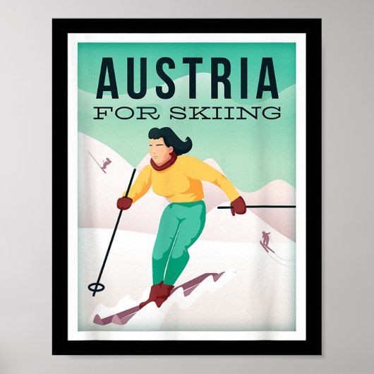 Retro Oostenrijk Skimotief met ski- en skistokken Poster (Voorkant)