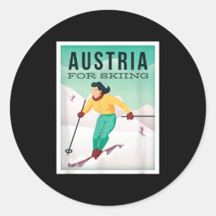 Retro Oostenrijk Skimotief met ski- en skistokken Ronde Sticker