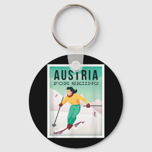 Retro Oostenrijk Skimotief met ski- en skistokken Sleutelhanger