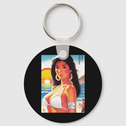 Retro Oosterse Meisje Sticker Sleutelhanger (Voorkant)