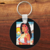 Retro Oosterse Meisje Sticker Sleutelhanger (Voorkant)