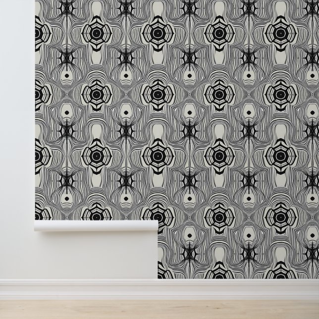 Retro Op Art Zwart-wit patroon Behang (Applicatie)