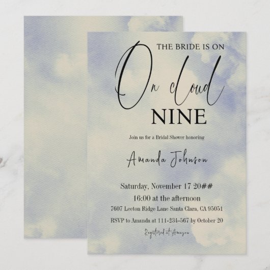 Retro op Cloud Nine Calligrafie Blauw Vrijgezellen Kaart (Voorkant / Achterkant)