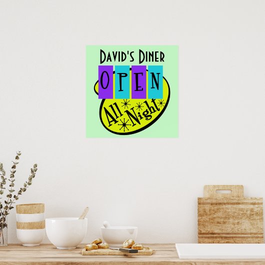 Retro OPEN ALLE NACHT Diner Sign Poster (Keuken)
