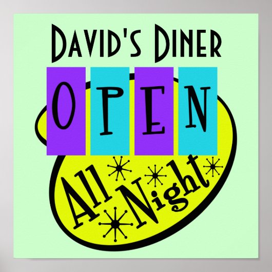 Retro OPEN DE HELE NACHT Diner bord Poster (Voorkant)