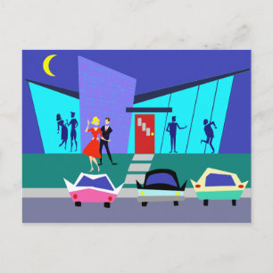 Retro Open House Party-Briefkaart Briefkaart