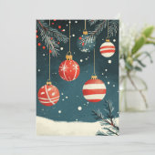 Retro opknoping Ornamenten Rood Wit Baubles Xmas Feestdagenkaart (Staand voorkant)