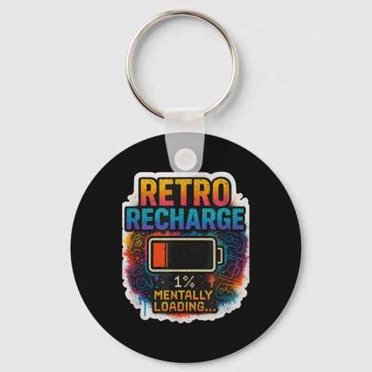 “Retro Opladen – Geestelijk aan het Laden…” Sleutelhanger (Voorkant)