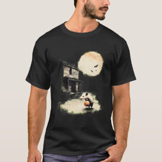 Retro Opossum Halloween Griezelige Maan T-shirt