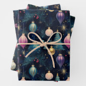 Retro Opulent Bauble Gift Wrapping Paper (In situ)