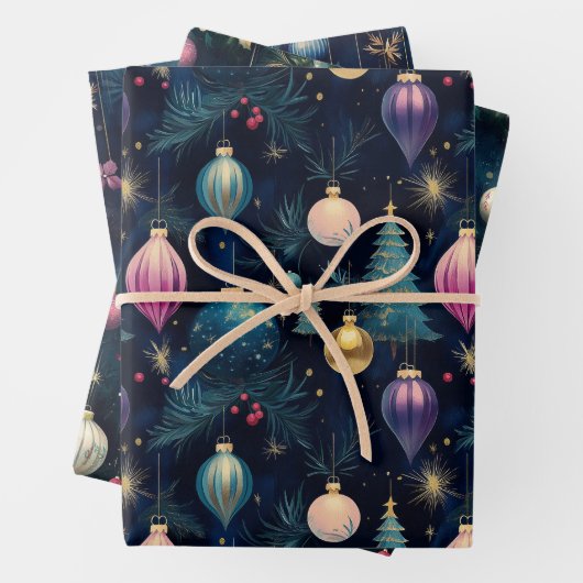 Retro Opulent Bauble Gift Wrapping Paper (In situ)