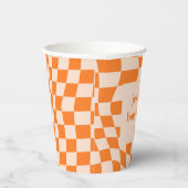 Retro Orange Abstract Check Custom Baby Shower Papieren Bekers (Rechts)