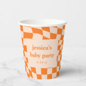 Retro Orange Abstract Check Custom Baby Shower Papieren Bekers (Voorkant)