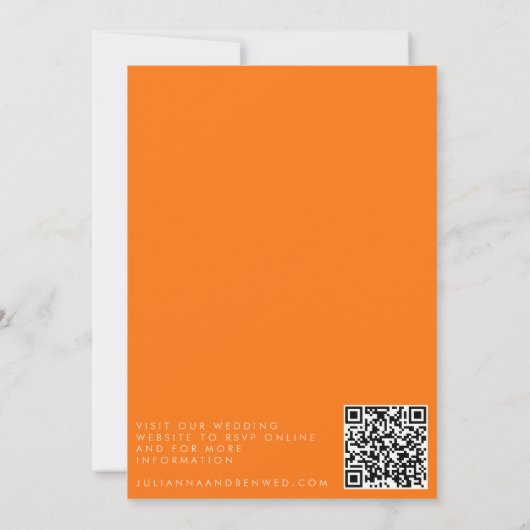 Retro Orange Abstract Check Wedding QR Code RSVP Kaart (Achterkant)