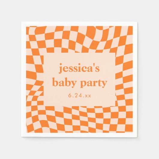 Retro Orange Abstract Checkerboard Baby Shower Servet (Voorkant)